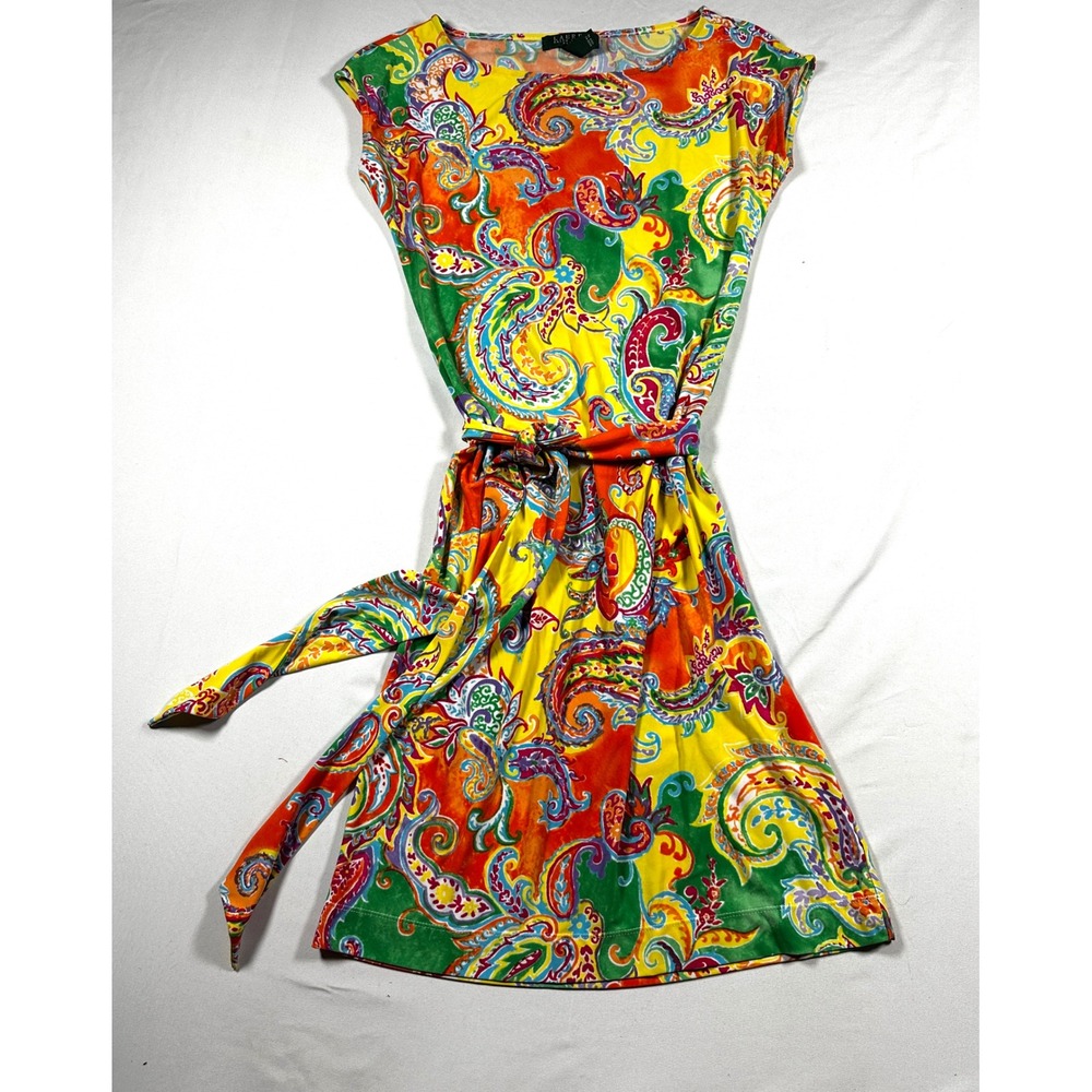 Lauren Ralph Lauren Petite Paisley Print Belted Shift Dress Yellow Multi PXS